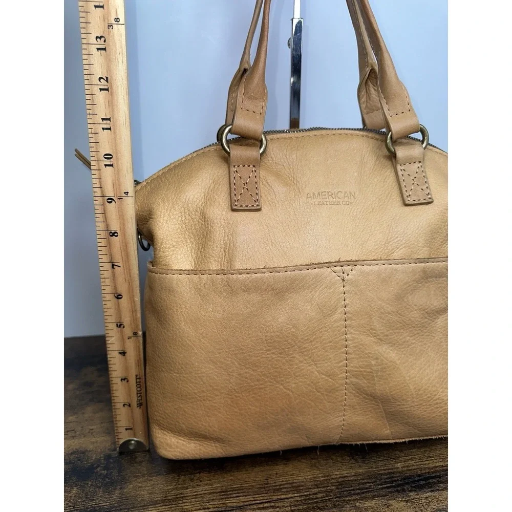 American Leather Co Tan Satchel Shoulder Crossbody Bag Large Genuine Leather